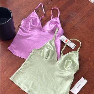 2 XS silk satin camis tank top crop top urban outfitters NWT